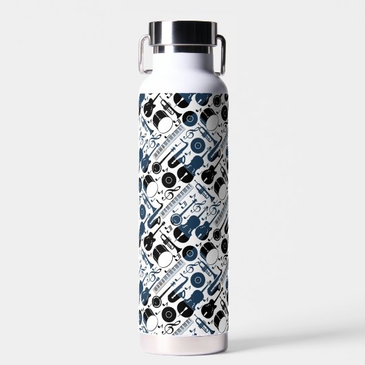 Musikinstrumente Muster Design 2 Töne Weiß Trinkflasche (Vorne)