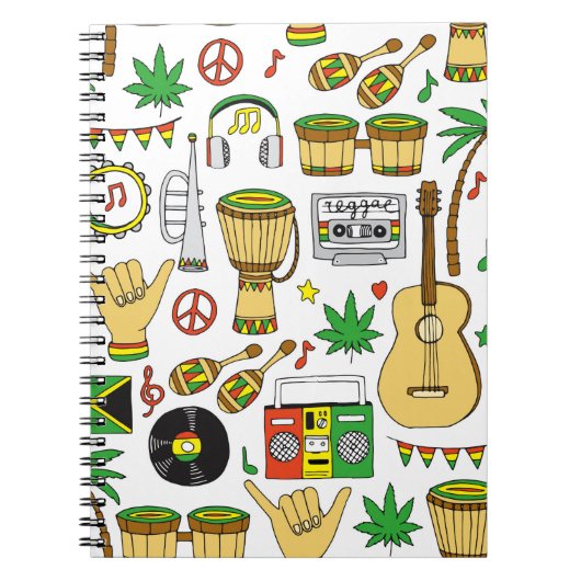 Musikinstrumente nahtlos Muster. Reggae Backg Notizblock (Vorderseite)