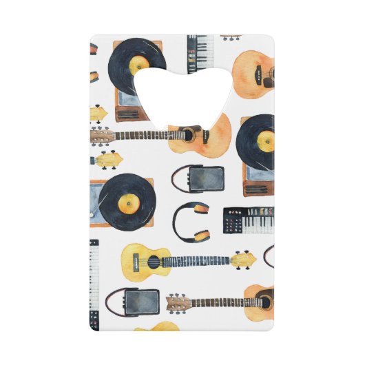 Musikinstrumente: Nahtlose Wasserfarbe Geldbeutel Flaschenöffner (Vorderseite)