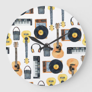 Musikinstrumente: Nahtlose Wasserfarbe Große Wanduhr