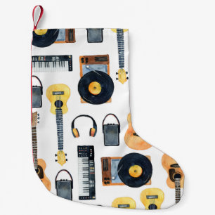 Musikinstrumente: Nahtlose Wasserfarbe Kleiner Weihnachtsstrumpf