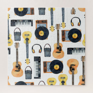 Musikinstrumente: Nahtlose Wasserfarbe Puzzle