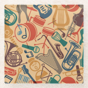 Musikinstrumente Nahtloser Vintage-Hintergrund Glasuntersetzer