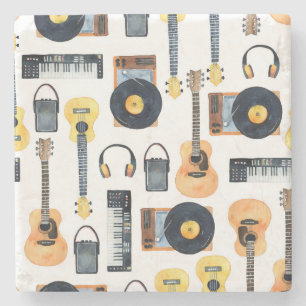 Musikinstrumente: Nahtloses Aquarell Steinuntersetzer
