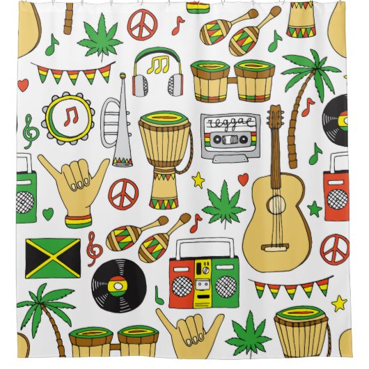 Musikinstrumente: Reggae - nahtloser Hintergrund Duschvorhang (Vorderseite)