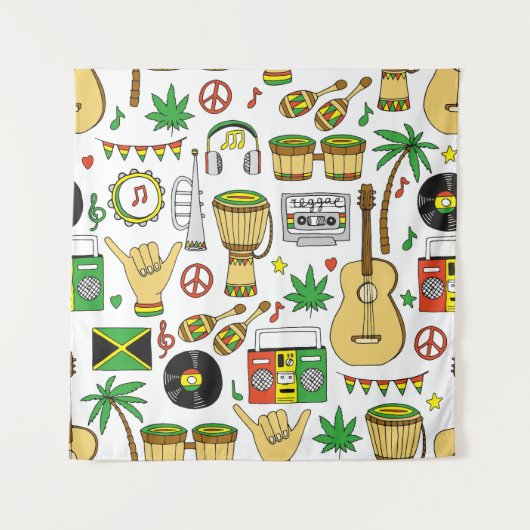 Musikinstrumente: Reggae - nahtloser Hintergrund Wandteppich (Vorderseite)