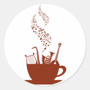 Musikinstrumente und Notizkleber Runder Aufkleber