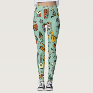 Musikinstrumente, Vintages Skizzenmuster. Leggings