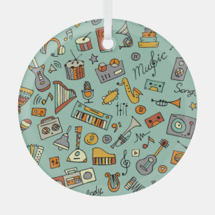 Musikinstrumente, Vintages Skizzenmuster. Ornament Aus Glas