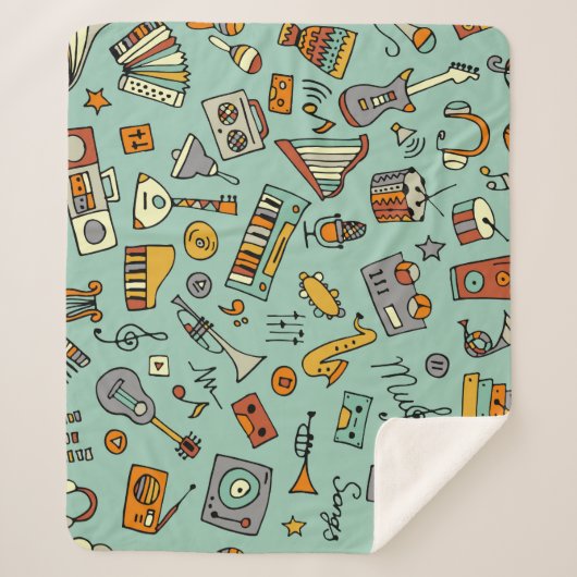 Musikinstrumente, Vintages Skizzenmuster. Sherpadecke (Vorderseite)