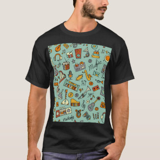 Musikinstrumente, Vintages Skizzenmuster. T-Shirt