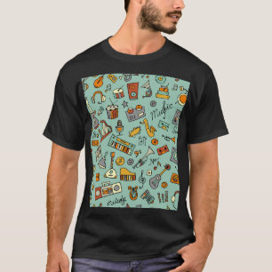 Musikinstrumente, Vintages Skizzenmuster. T-Shirt
