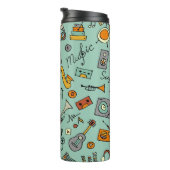 Musikinstrumente, Vintages Skizzenmuster. Thermosbecher (Nach rechts gedreht)