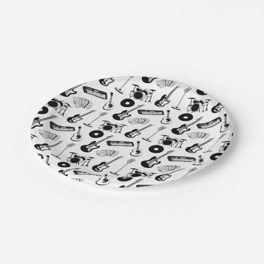 Musikinstrumentenmuster Pappteller (Schrägansicht)