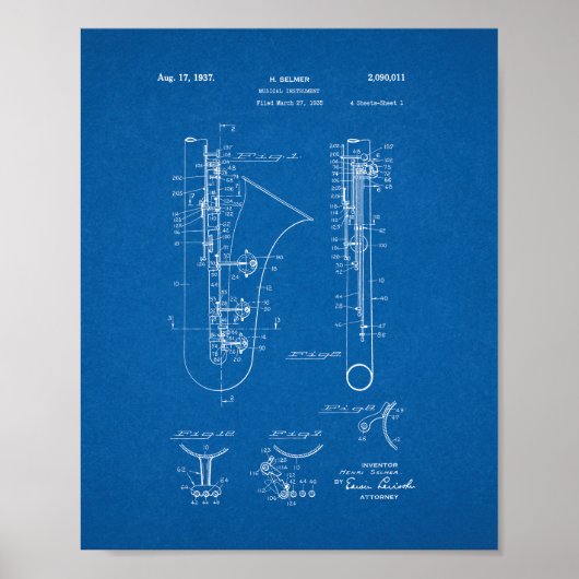 Musikinstrumentenpatent - Blueprint Poster (Vorne)