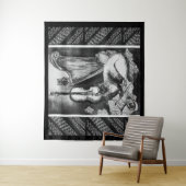 MUSIKKATZE, EIGENSCHAFT, VIOLIN UND HARP Schwarz-w Wandteppich (Beispiel)