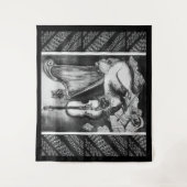 MUSIKKATZE, EIGENSCHAFT, VIOLIN UND HARP Schwarz-w Wandteppich (Vorderseite)