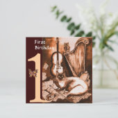 MUSIKKATZE Geburtstagsparty Braun und Weiß Einladung (Stehend Vorderseite)