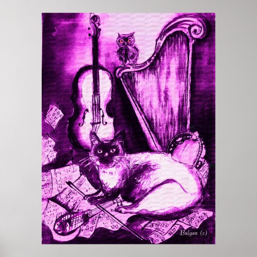 MUSIKKATZE, Lila und weiß Poster (Vorne)