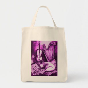 MUSIKKATZE , Lila und weiße Violette Tragetasche