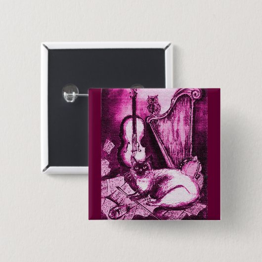 MUSIKKATZE, Lila Violett und Weiß Schwarz Button (Vorne & Hinten)