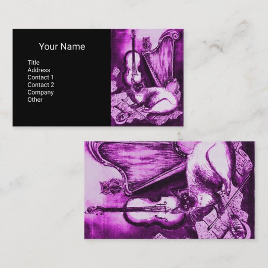 MUSIKKATZE MIT EIGENEN, Lila, weißen Visitenkarte (Vorne/Hinten)