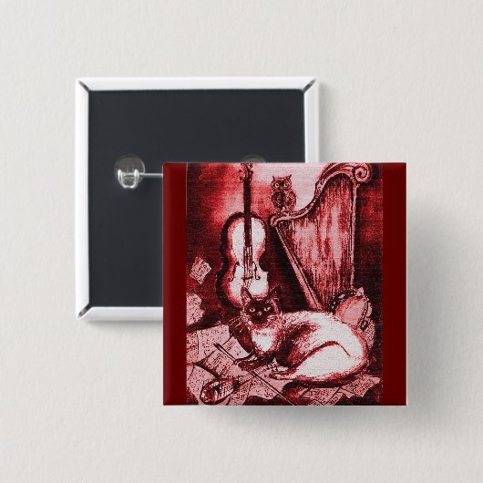 MUSIKKATZE MIT EIGENEN, roten, weißen Button (Vorne & Hinten)