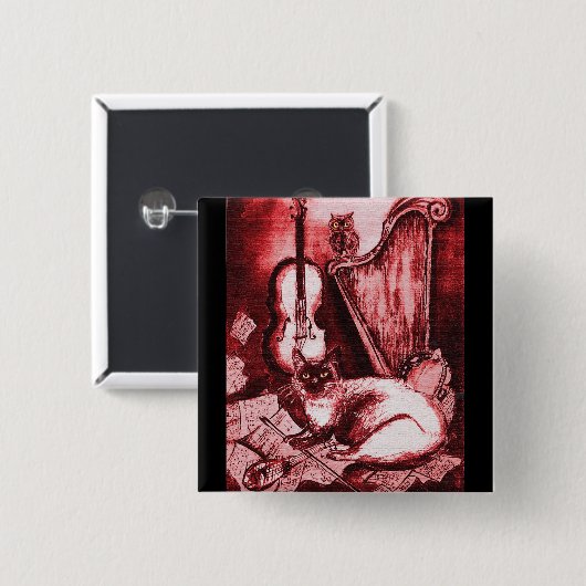 MUSIKKATZE MIT EIGENEN, roten, weißen, schwarzen Button (Vorne & Hinten)