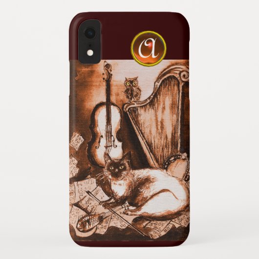 MUSIKKATZE MIT EIGENSCHAFT IN BROWN SEPIA GEM MONO Case-Mate iPhone HÜLLE (Rückseite)