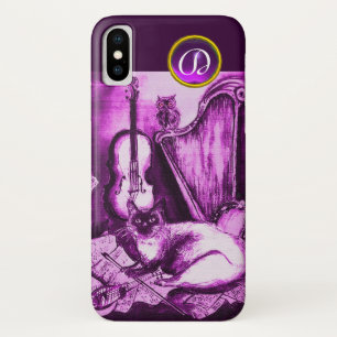 MUSIKKATZE MIT EIGENSCHAFT IN PINK LILA GEM MONOGR iPhone X HÜLLE