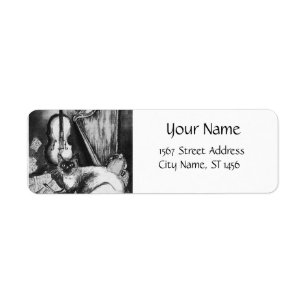 MUSIKKATZE, OWL, VIOLIN, HARP Schwarz-weiße Graumu