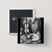 MUSIKKATZE, OWL, VIOLIN, HARP Schwarz-weiße Graumu Button (Vorne & Hinten)