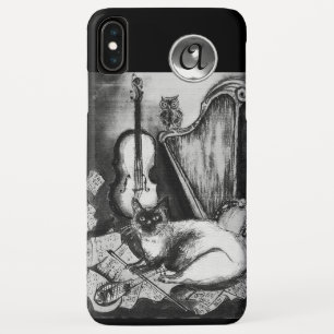 MUSIKKATZE, OWL, VIOLIN, HARP Schwarz-weiße Graumu iPhone XS Max Hülle
