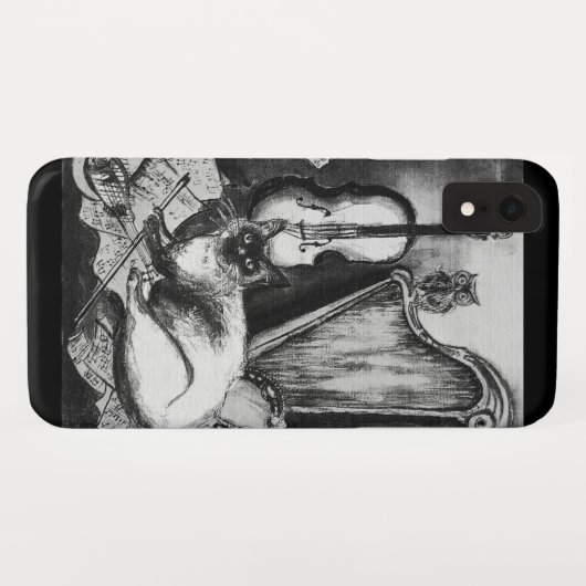 MUSIKKATZE, OWL, VIOLIN, HARP Schwarz-weiße Graumu Case-Mate iPhone Hülle (Rückseite (Horizontal))