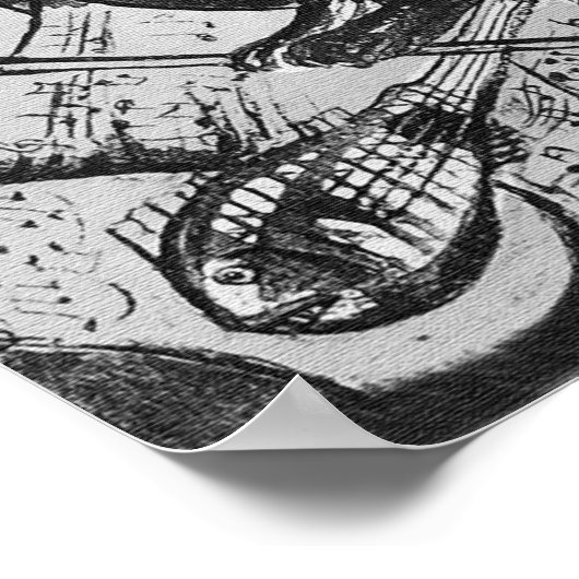 MUSIKKATZE, OWL, VIOLIN, HARP Schwarz-weiße Graumu Poster (Ecke)