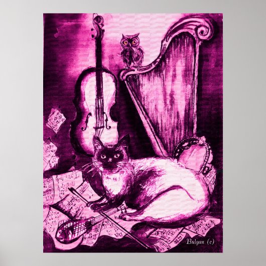 MUSIKKATZE,PInk Violet und Weiß Poster (Vorne)
