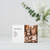 MUSIKKATZE UND OWL, braune und weiße Leinen Visitenkarte (Stehend Vorderseite)