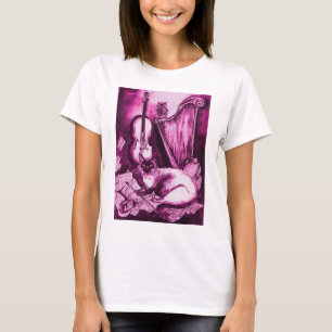 MUSIKKATZE UND OWL Pink Fuchsia Lila Weiß T-Shirt