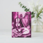 MUSIKKATZE UND OWL, rosa violett und weiß Postkarte (Stehend Vorderseite)