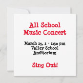 Musikkonzert Mitteilungskarte (Rückseite)