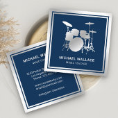 Musiklehrer Blue Silver Foil Drum Kit Drummer Quadratische Visitenkarte