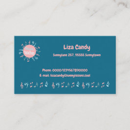 Musiklehrer elegante Noten blauer Hintergrund Telefonnummerkarte