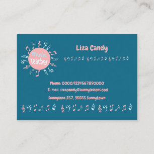 Musiklehrer elegante Noten blauer Hintergrund Visitenkarte
