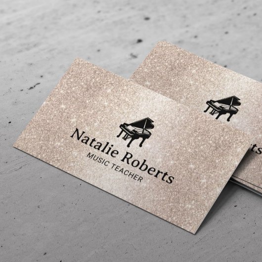 Musiklehrer Eleganter Glitzer Piano Musikalische M Visitenkarte