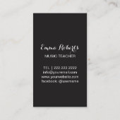 Musiklehrer Elegantes Klavier Schlüssel Musik Visitenkarte (Rückseite)