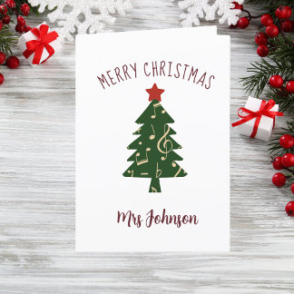 Musiklehrer Flöte Klavier Violine Weihnachtsbaum Feiertagskarte