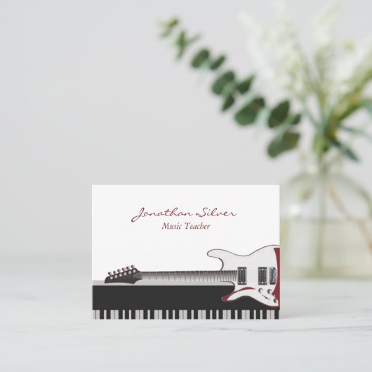 Musiklehrer Gitarre & Klaviertasten Visitenkarte (Stehend Vorderseite)