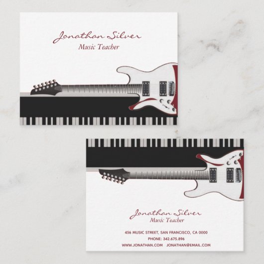 Musiklehrer Gitarre & Klaviertasten Visitenkarte (Vorne/Hinten)
