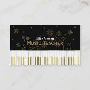 Musiklehrer   Golden Black Floral Piano Visitenkarte