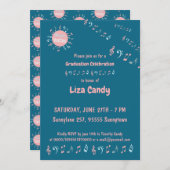 Musiklehrer Graduiertenstudium Party notiert blaue Einladung (Vorne/Hinten)